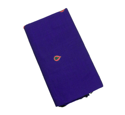 Violet Blue Colour Cotton Embroidery Saree with contrast blouse