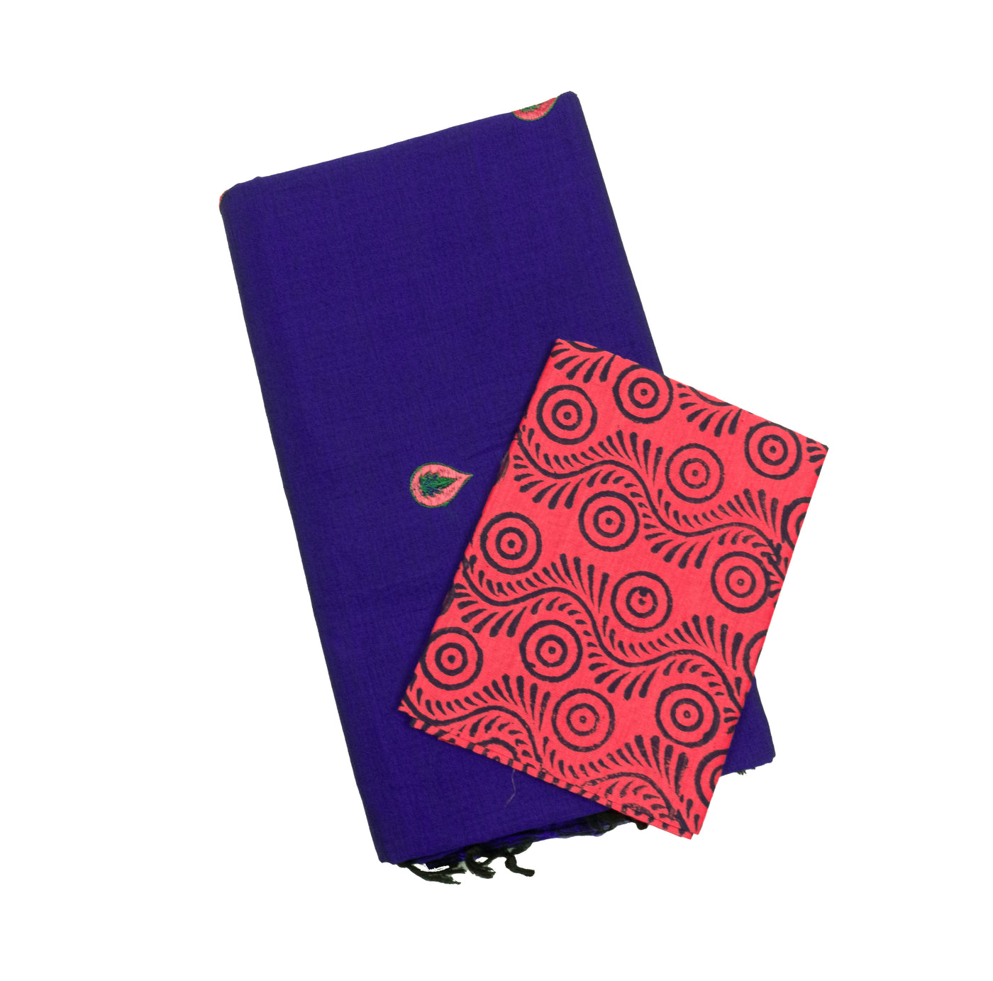 Violet Blue Colour Cotton Embroidery Saree with contrast blouse