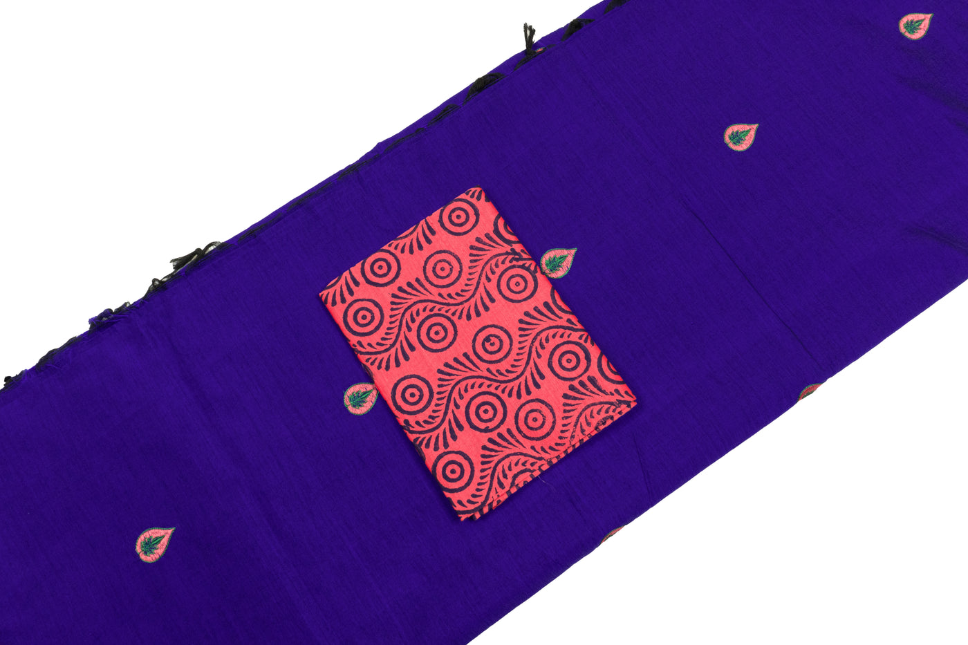 Violet Blue Colour Cotton Embroidery Saree with contrast blouse