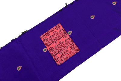 Violet Blue Colour Cotton Embroidery Saree with contrast blouse