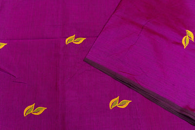Purple Colour Cotton Embroidery Saree with contrast blouse