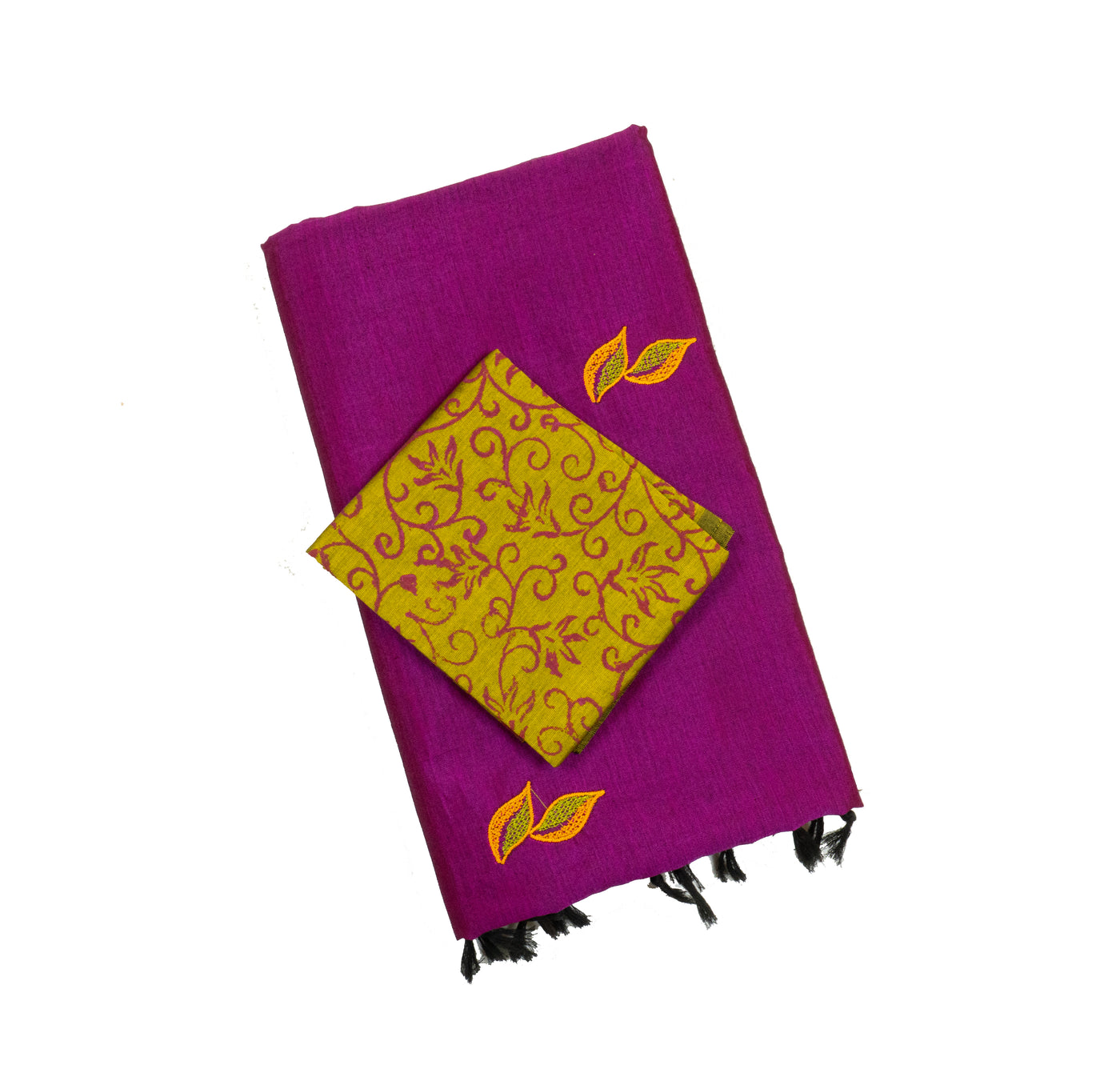 Purple Colour Cotton Embroidery Saree with contrast blouse