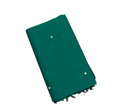 Deep Teal Color Plain Glasswork Cotton Saree with Contrast Blouse