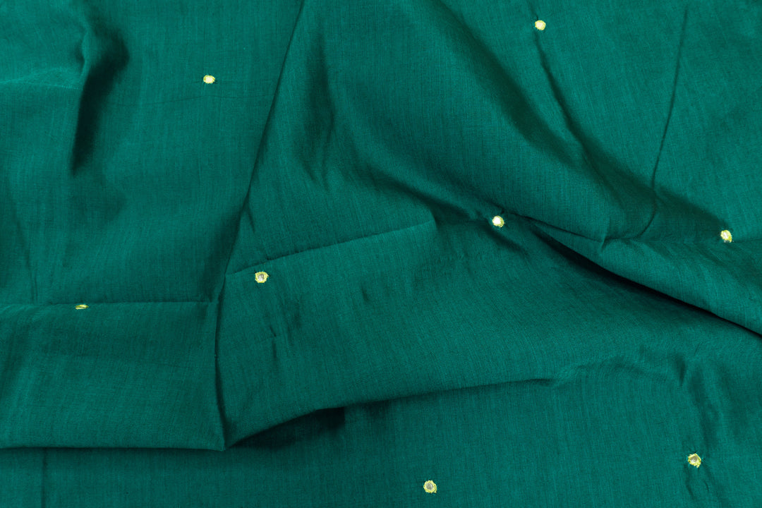 Deep Teal Color Plain Glasswork Cotton Saree with Contrast Blouse