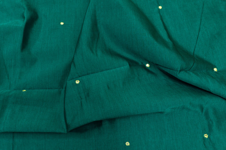 Deep Teal Color Plain Glasswork Cotton Saree with Contrast Blouse