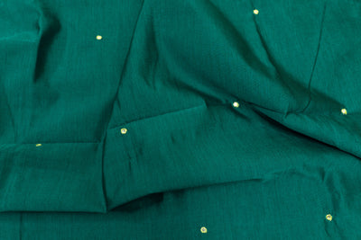 Deep Teal Color Plain Glasswork Cotton Saree with Contrast Blouse