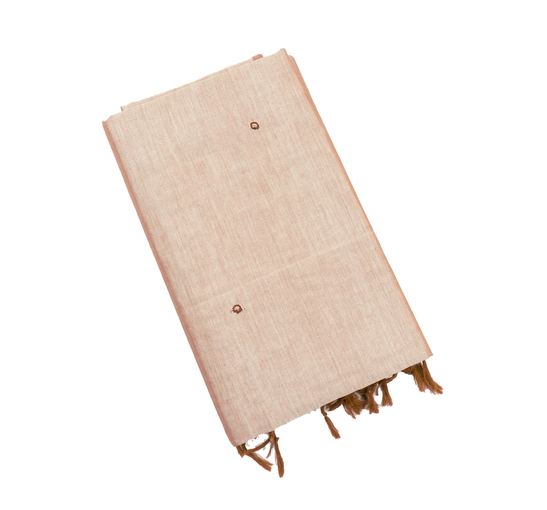 Light Beige Color Plain Glasswork Cotton Saree with Contrast Blouse