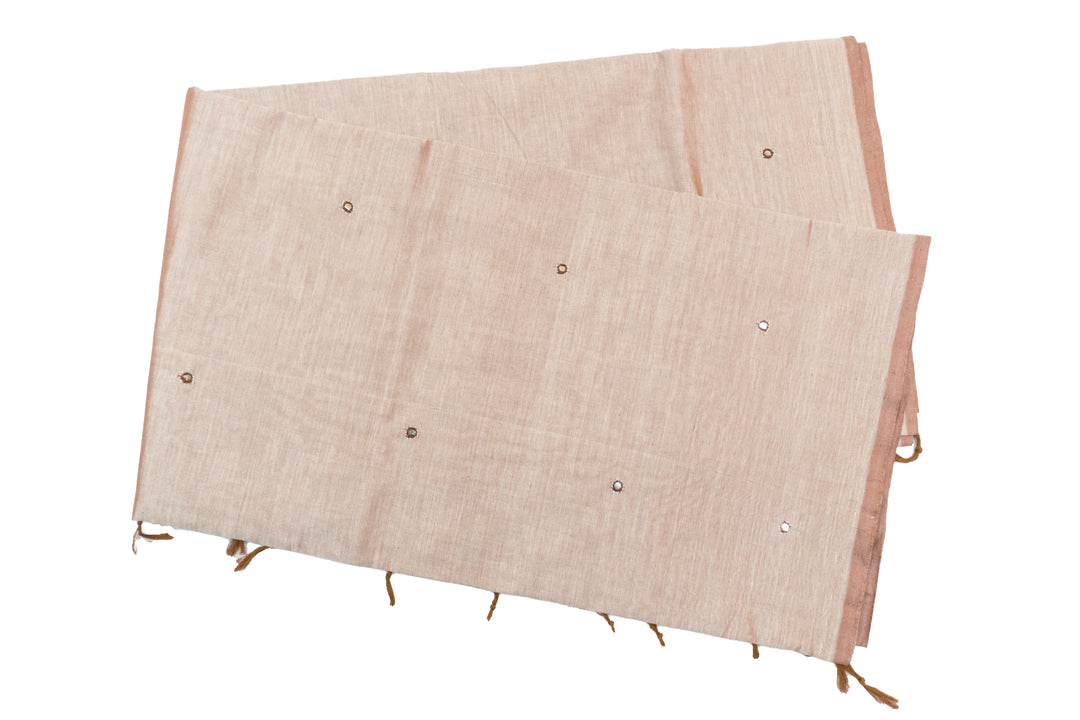 Light Beige Color Plain Glasswork Cotton Saree with Contrast Blouse