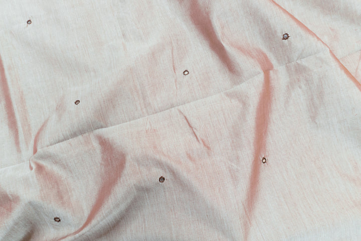 Light Beige Color Plain Glasswork Cotton Saree with Contrast Blouse