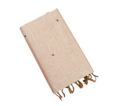 Light Beige Color Plain Glasswork Cotton Saree with Contrast Blouse