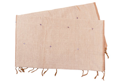 Light Beige Color Plain Glasswork Cotton Saree with Contrast Blouse