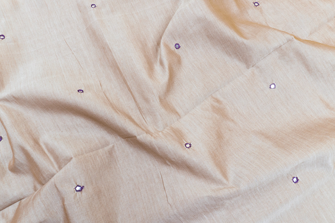 Light Beige Color Plain Glasswork Cotton Saree with Contrast Blouse