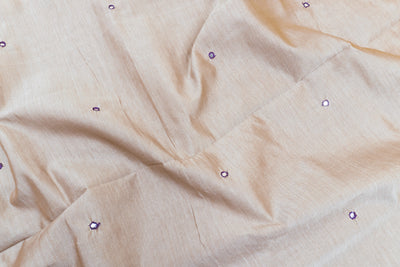 Light Beige Color Plain Glasswork Cotton Saree with Contrast Blouse
