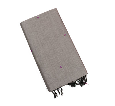 Cement gray Color Plain Glasswork Cotton Saree with Contrast Blouse