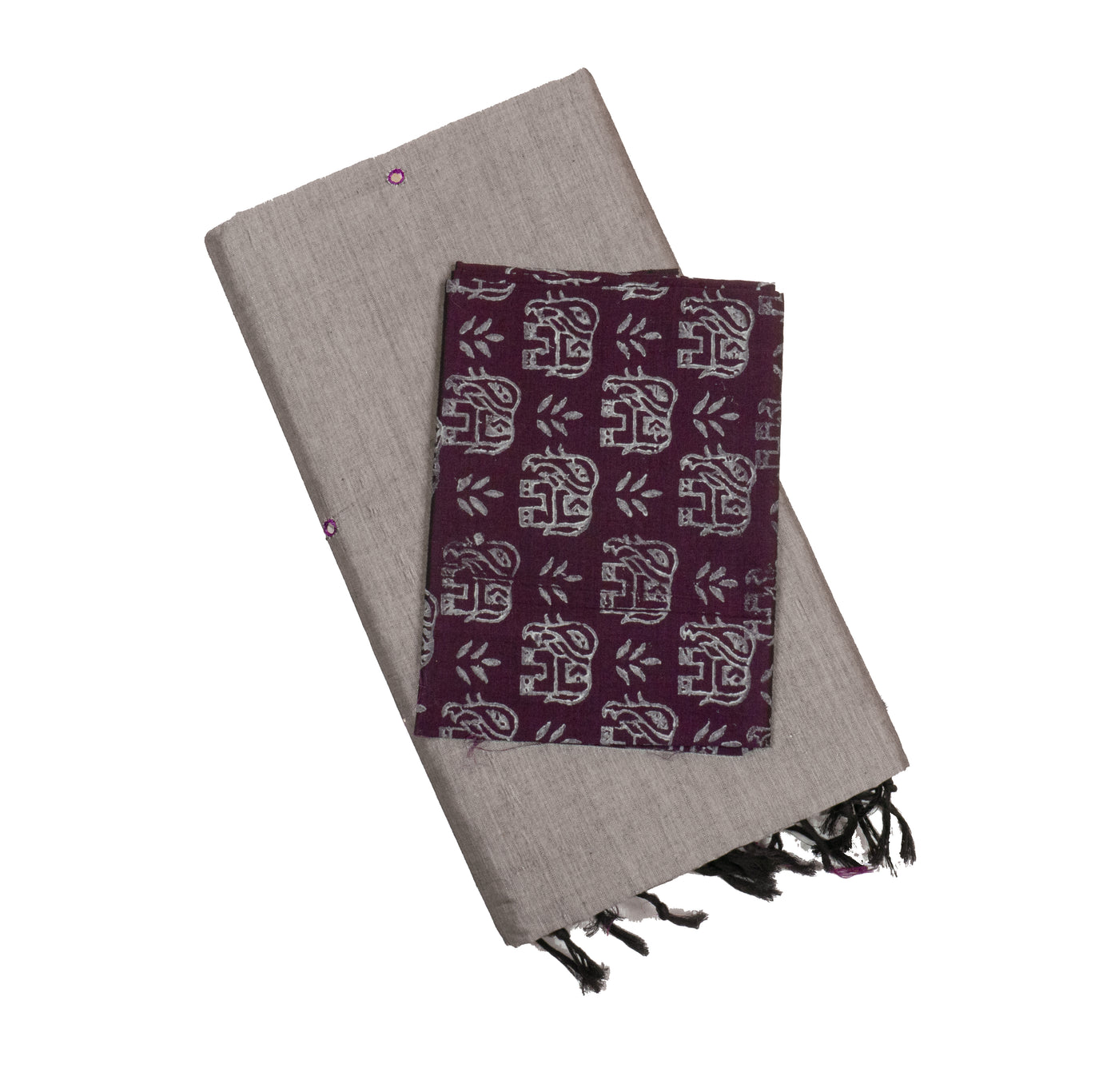 Cement gray Color Plain Glasswork Cotton Saree with Contrast Blouse