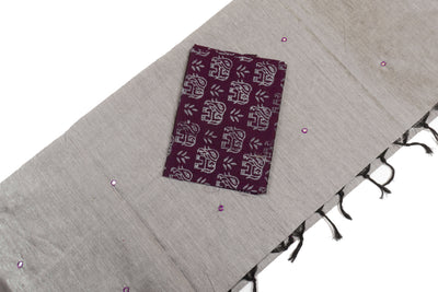Cement gray Color Plain Glasswork Cotton Saree with Contrast Blouse