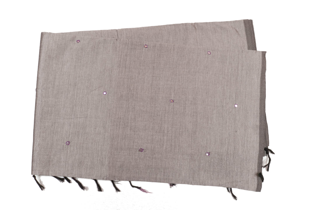 Cement gray Color Plain Glasswork Cotton Saree with Contrast Blouse