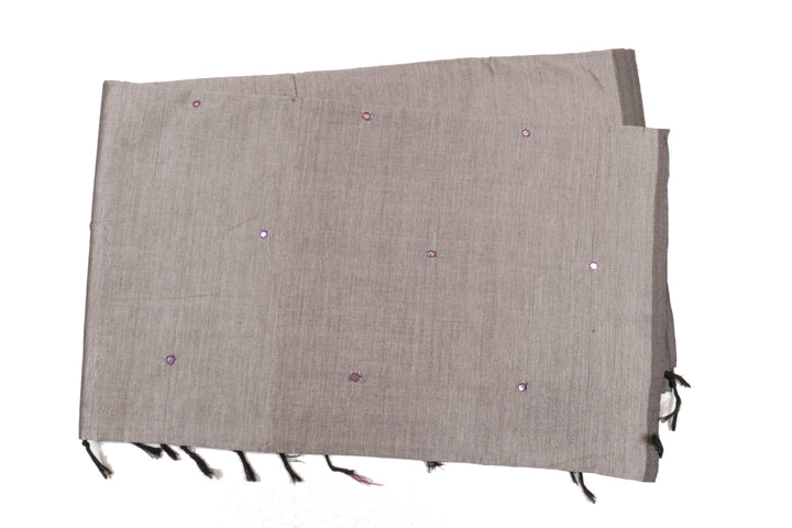 Cement gray Color Plain Glasswork Cotton Saree with Contrast Blouse