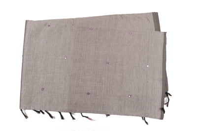 Cement gray Color Plain Glasswork Cotton Saree with Contrast Blouse