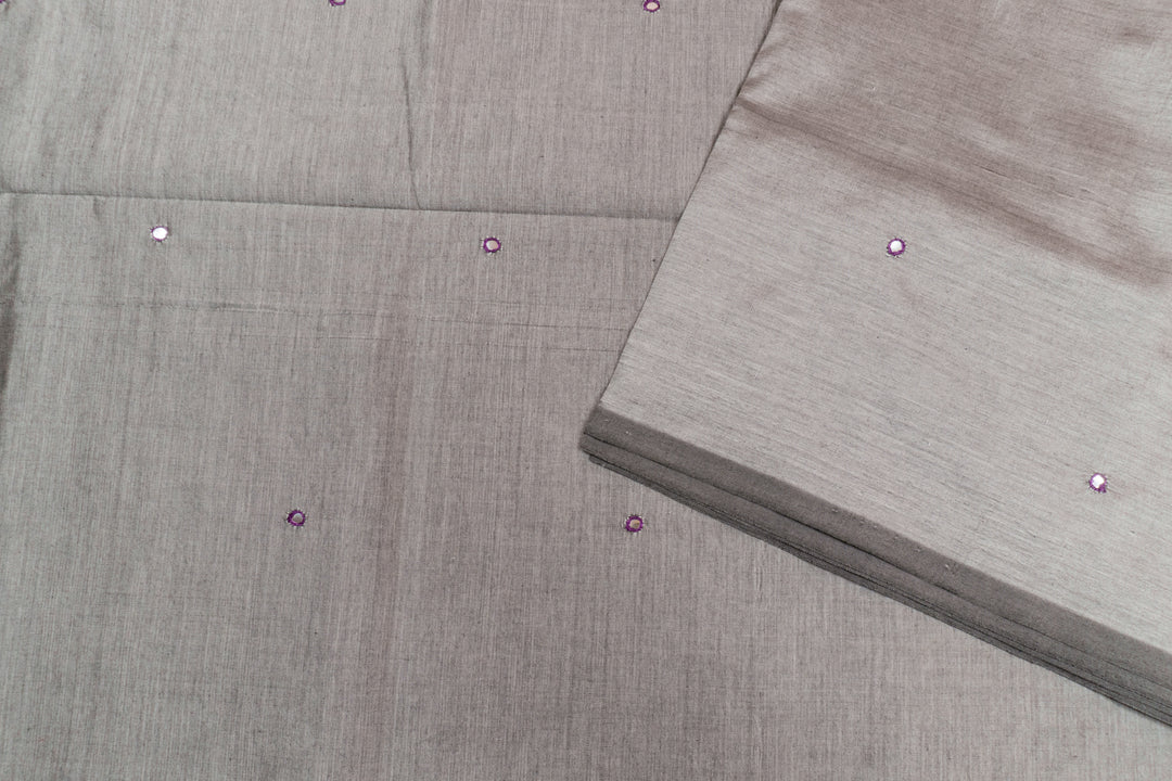 Cement gray Color Plain Glasswork Cotton Saree with Contrast Blouse