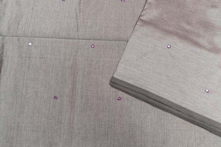Cement gray Color Plain Glasswork Cotton Saree with Contrast Blouse