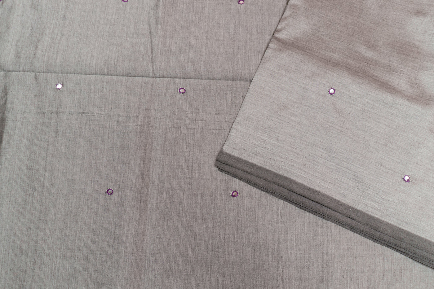 Cement gray Color Plain Glasswork Cotton Saree with Contrast Blouse