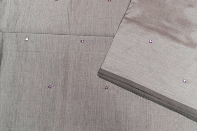 Cement gray Color Plain Glasswork Cotton Saree with Contrast Blouse