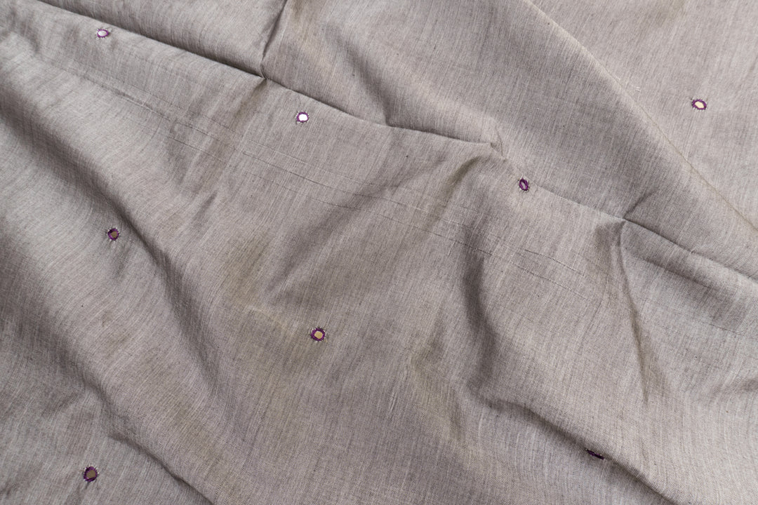 Cement gray Color Plain Glasswork Cotton Saree with Contrast Blouse