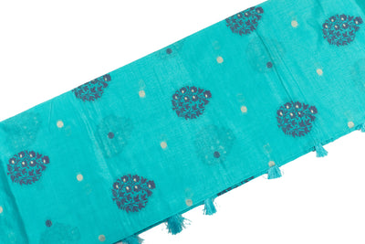 Sky Blue Color Fancy Cotton Saree
