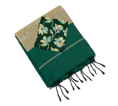 Dark Green Color Kadhi Cotton Plain Saree