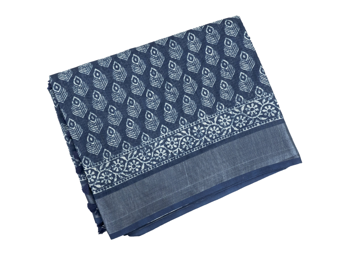 Indigo Blue Color Linen Cotton Saree