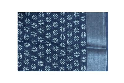 Indigo Blue Color Linen Cotton Saree
