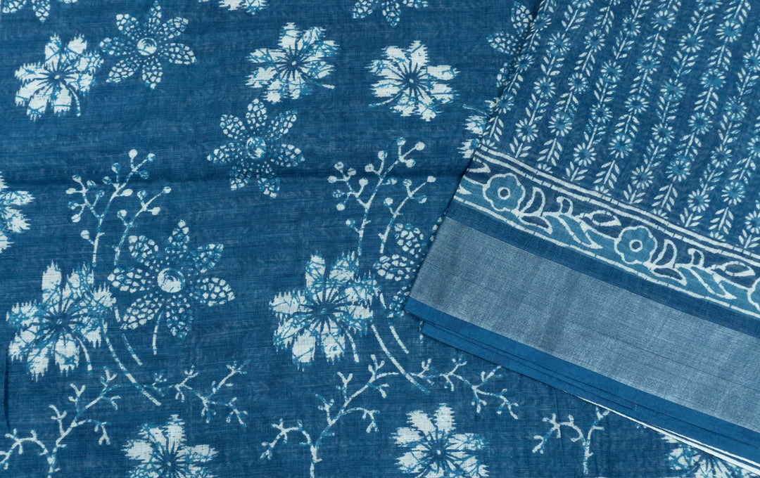 Blue Color Linen Cotton Saree