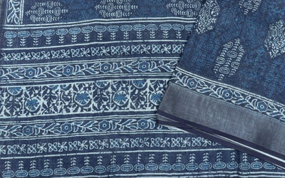 Indigo Color Linen Cotton Saree