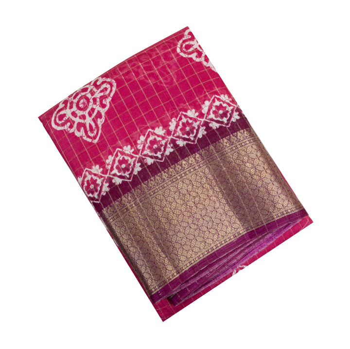 Magenta Colour Fancy Saree with Gold Grid Pattern