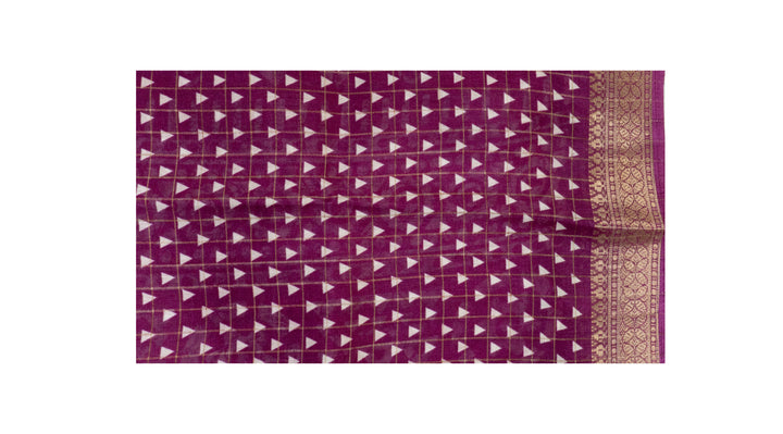 Magenta Colour Fancy Saree with Gold Grid Pattern