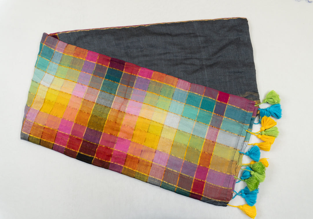 Zari Mul Cotton Rainbow Saree (Grey)