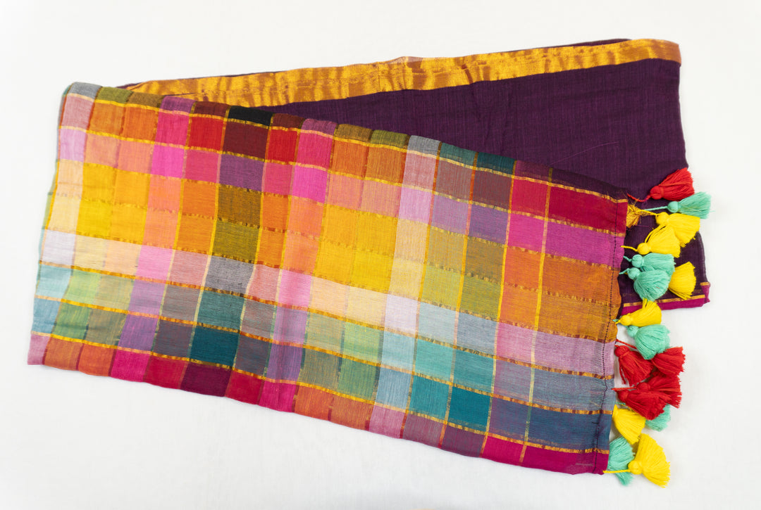 Mul Cotton Rainbow Saree Purple Color