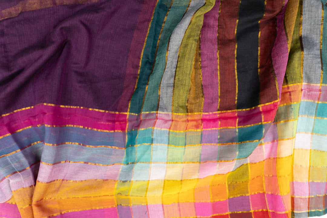 Mul Cotton Rainbow Saree Purple Color