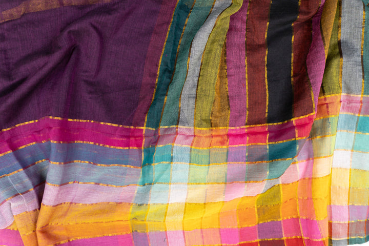 Mul Cotton Rainbow Saree Purple Color