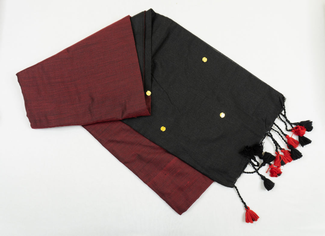 Red Color Khadi Gini Saree with contrast Pallu & blouse
