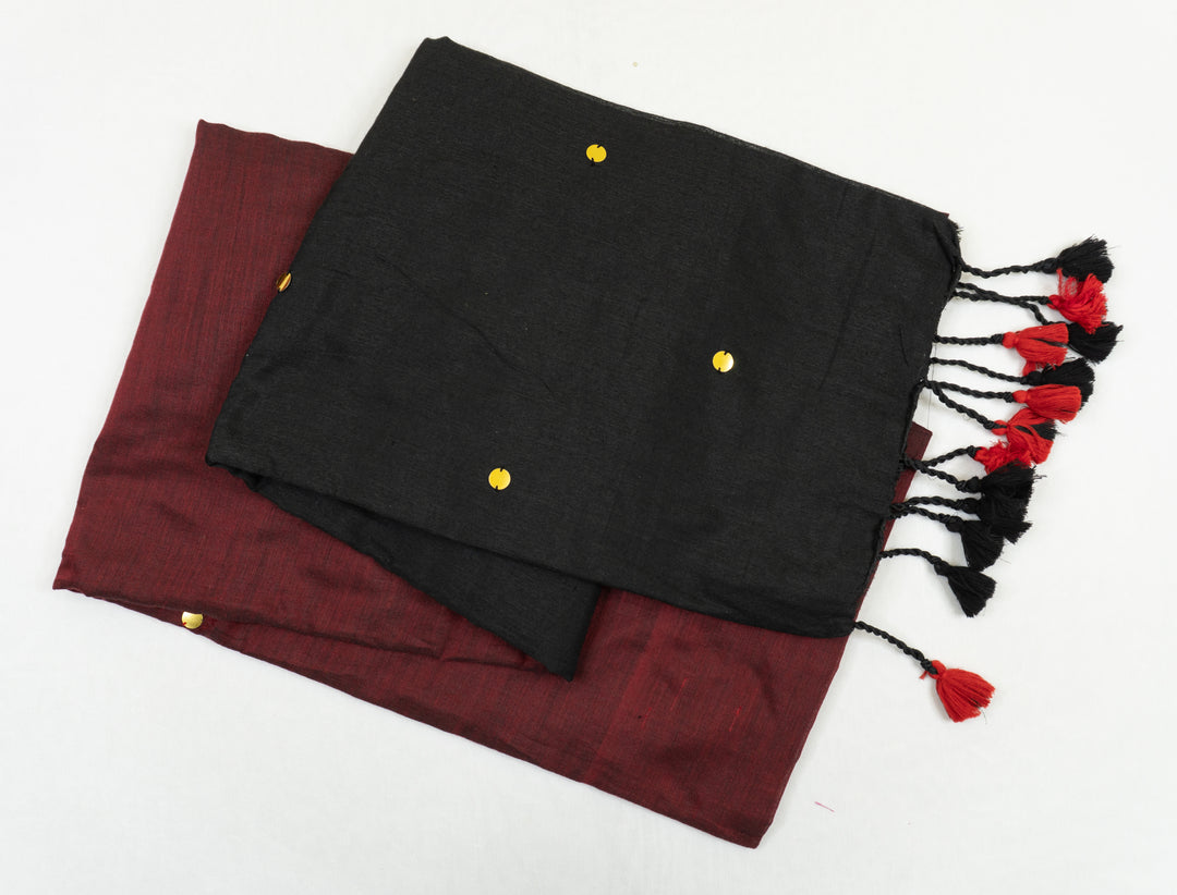 Red Color Khadi Gini Saree with contrast Pallu & blouse