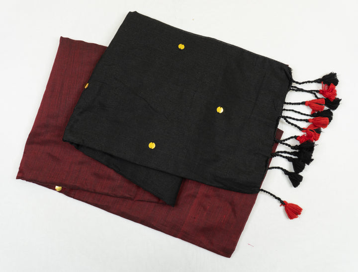 Red Color Khadi Gini Saree with contrast Pallu & blouse