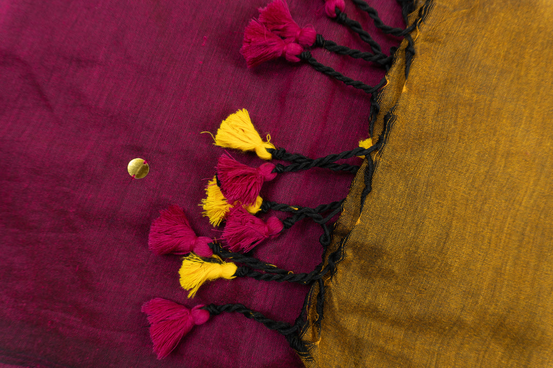 Purple Lily Color Khadi Gini Saree with contrast Pallu & blouse