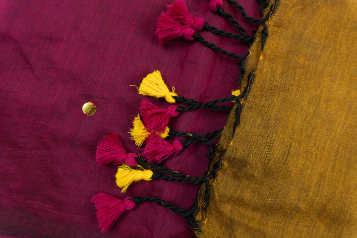 Purple Lily Color Khadi Gini Saree with contrast Pallu & blouse