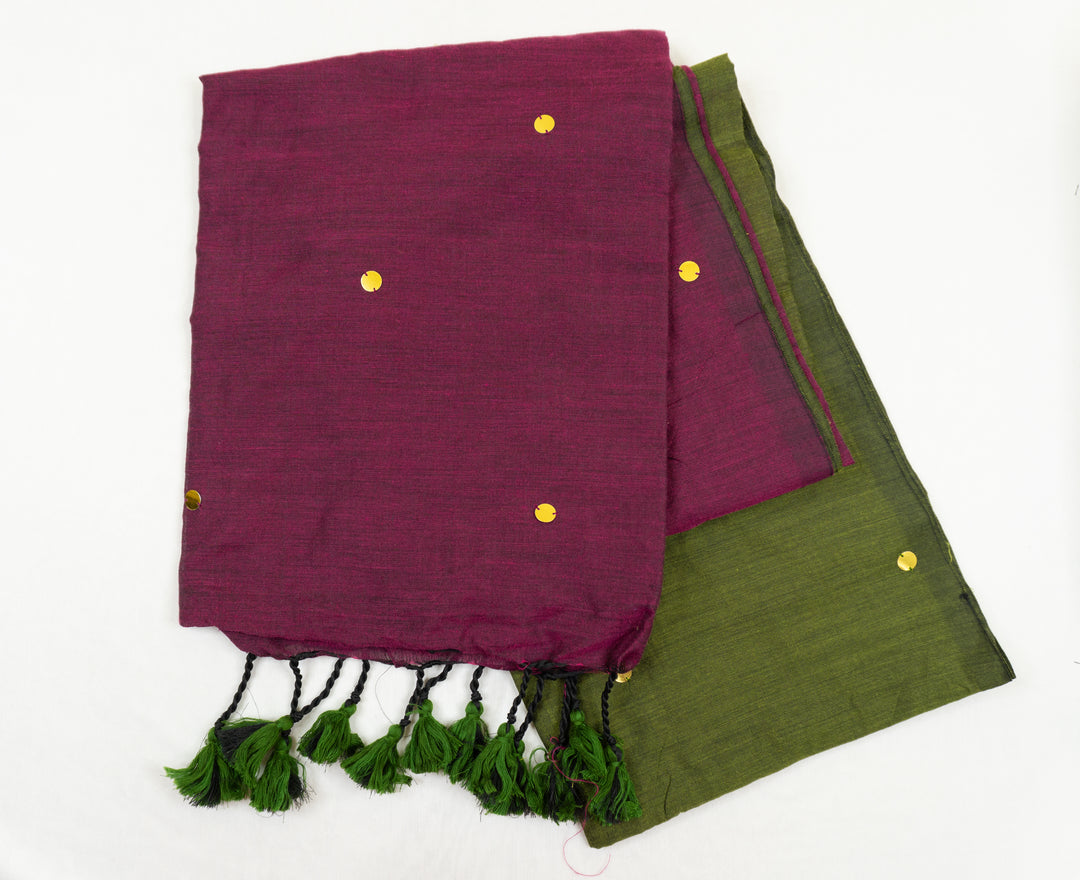 Leafy Green Color Kadhi Gini Saree with contrast Pallu & blouse