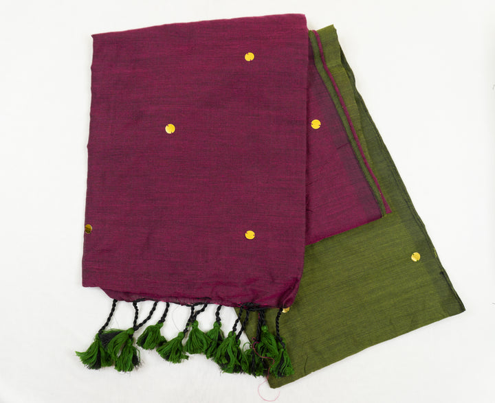 Leafy Green Color Kadhi Gini Saree with contrast Pallu & blouse