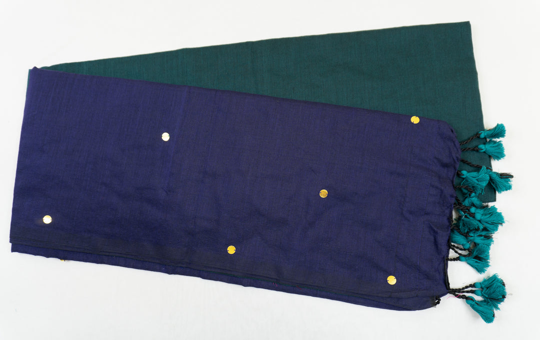 Teal Green Color Khadi Gini Saree with contrast Pallu & blouse