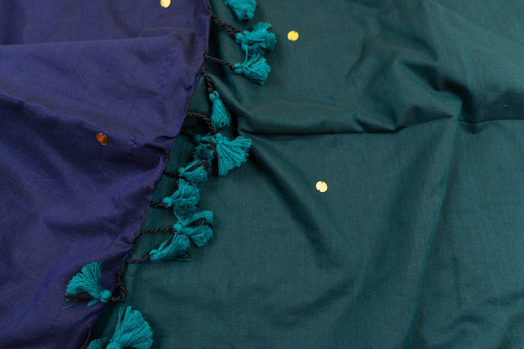 Teal Green Color Khadi Gini Saree with contrast Pallu & blouse