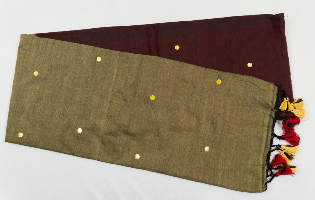 Maroon Color Khadi Gini Saree with contrast Pallu & blouse